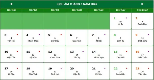 Xem lịch âm tháng 3 năm 2025 đầy đủ, chính xác nhất