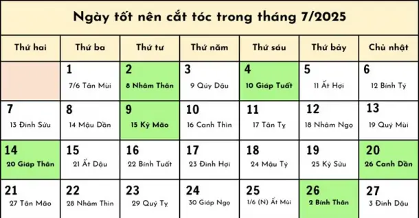 Lịch cắt tóc tháng 7 năm 2025: Ngày tốt thu hút tài lộc, may mắn