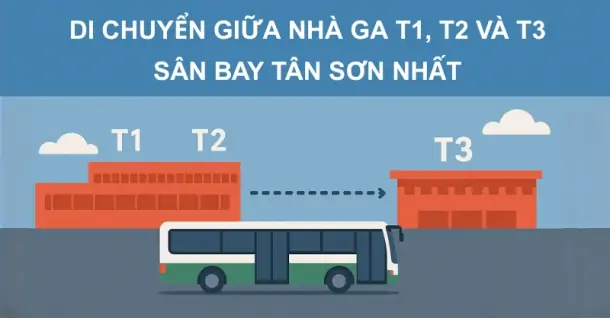Hướng dẫn di chuyển giữa nhà ga T1, T2 và T3 sân bay Tân Sơn Nhất