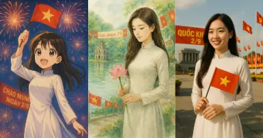 Prompt tạo ảnh cô gái mặc áo dài Việt Nam mừng Quốc khánh 2/9 ý nghĩa