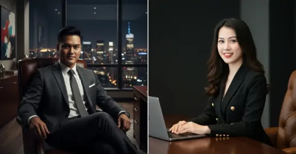 Prompt tạo ảnh doanh nhân nam và nữ chuyên nghiệp
