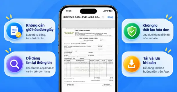 Hướng dẫn tải hóa đơn mua hàng trên App Chợ Lớn sau khi mua