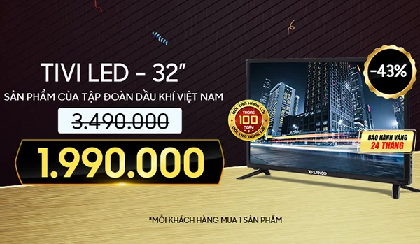 ĐỘC QUYỀN ĐIỆN MÁY CHỢ LỚN DẤU ẤN 20 NĂM SINH NHẬT - Tivi Sanco với giá chỉ 1.990.000 đồng
