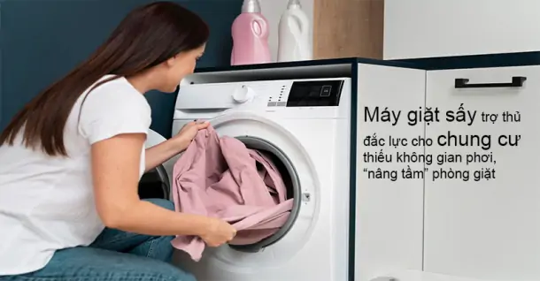 Máy giặt sấy trợ thủ đắc lực cho chung cư thiếu không gian phơi, “nâng tầm” phòng giặt