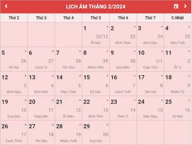 Thông tin lịch âm tháng 2 chi tiết nhất