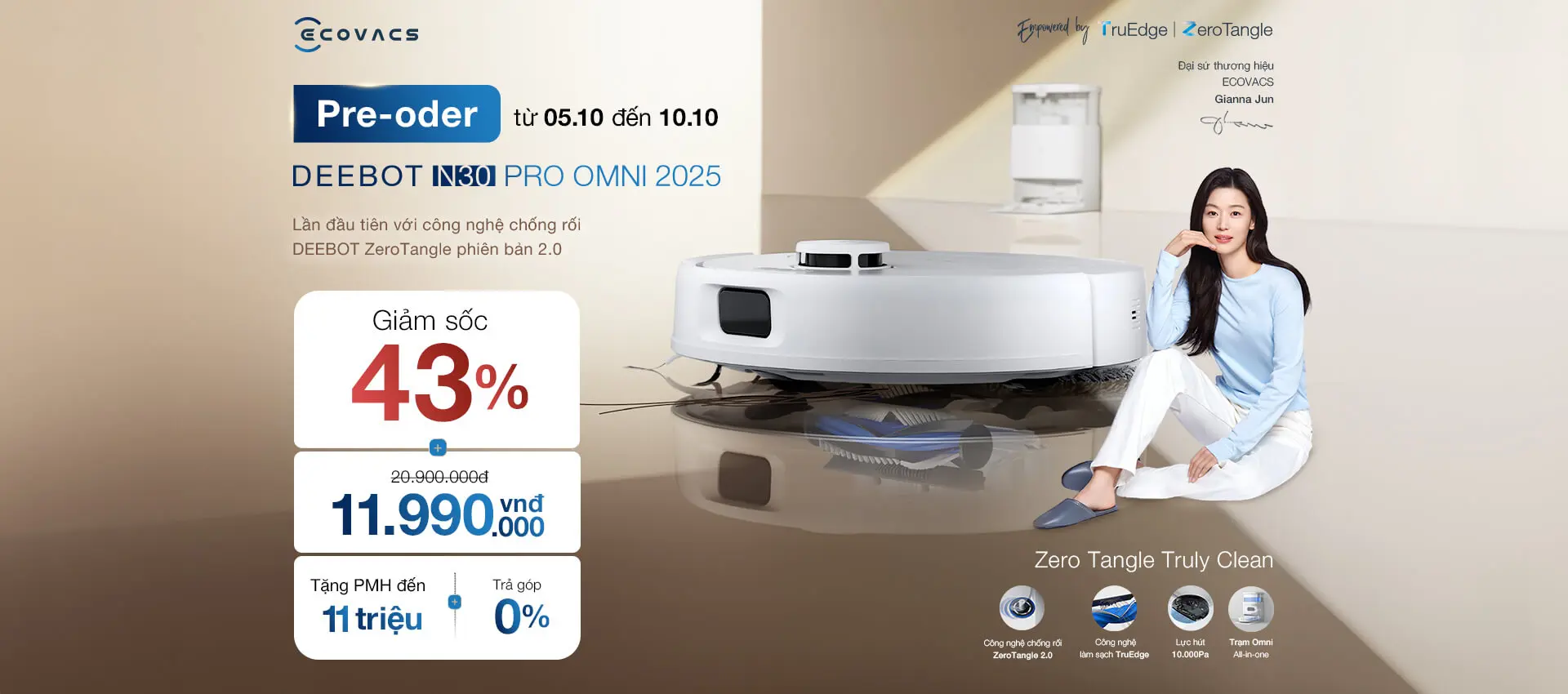 Banner Robot Hút Bụi Lau Nhà Ecovacs Deebot N30 Pro Omni Đen