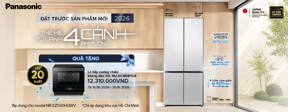 Đặt trước Tủ lạnh PANASONIC 4 cánh âm tường - tặng lò hấp nướng chiên không dầu