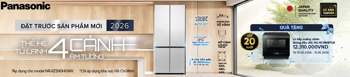 Đặt trước Tủ lạnh PANASONIC 4 cánh âm tường - tặng lò hấp nướng chiên không dầu