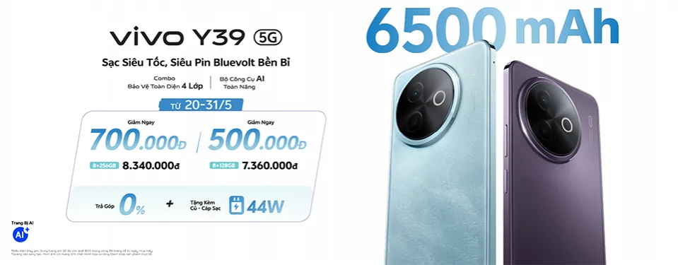 Vivo Y39 5G - Sạc siêu tốc, siêu bền bỉ