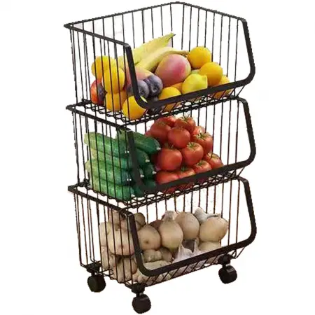 Rổ Kim Loại Có Bánh Xe 3 Tầng