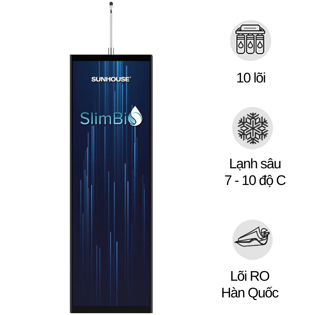 Máy lọc nước R.O nóng lạnh Sunhouse Slimbio SHA76213CK 10 lõi (Sản phẩm trưng bày)