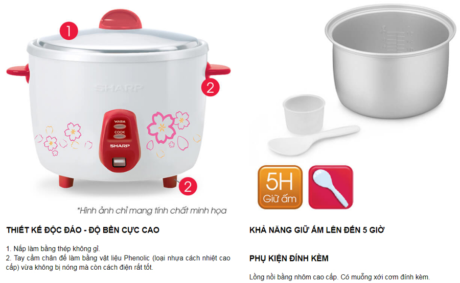 Nồi Cơm Điện Sharp KSH-D06V 0.6 Lít 3