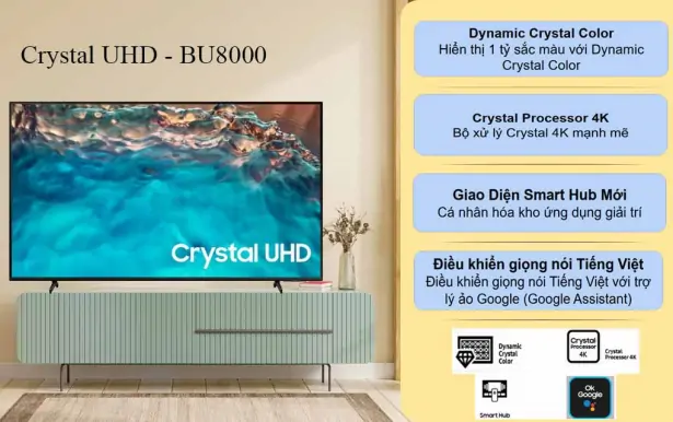 Smart Tivi Samsung 4K 65 Inch UA65BU8000 Giá Rẻ, Giao Ngay