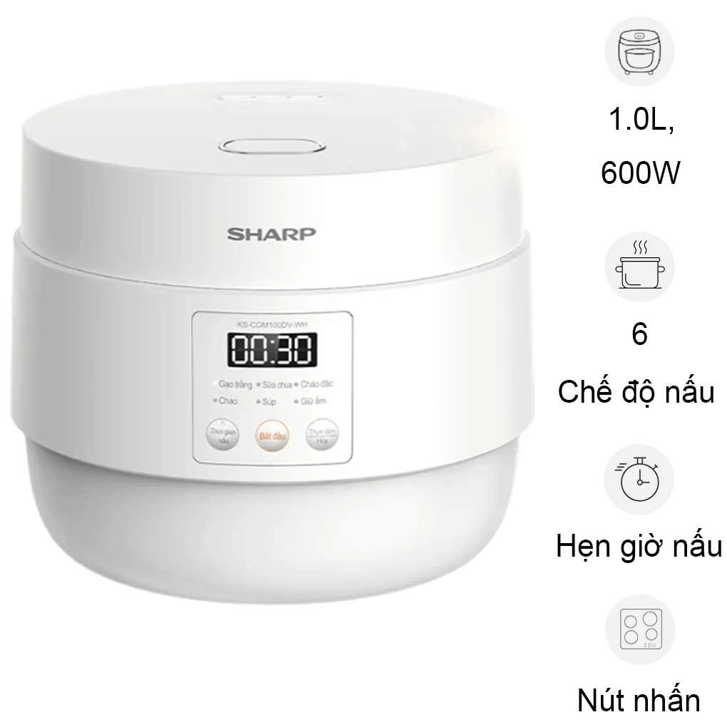 Nồi Cơm Điện Tử Sharp KS-COM100DV-WH 1 Lít