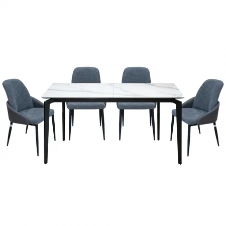 Bộ B&agrave;n Ăn Grand (mở rộng) T19131B-B(ZF) + 4 Ghế Ăn Amy VD6370 X&aacute;m