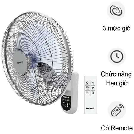 Quạt Treo Remote NWF1612RC Màu Xám