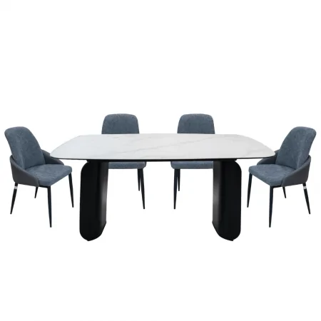 BỘ B&agrave;n ăn Lino VA9998-L180 1.8M trắng + 4 Ghế ăn Amy VD6370 x&aacute;m