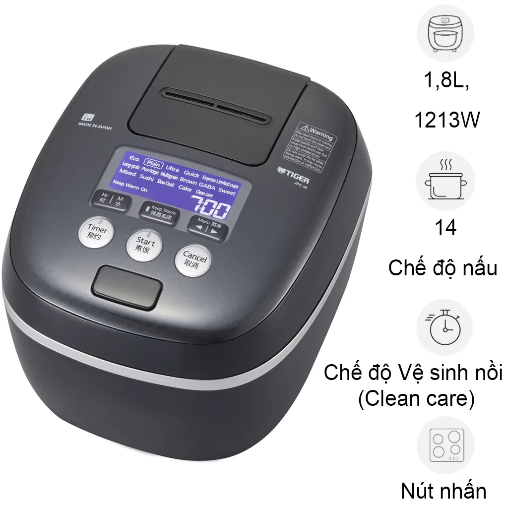Nồi Cơm Điện Tử Cao Tần Áp Suất Tiger JPC-W18W 1.8 Lít