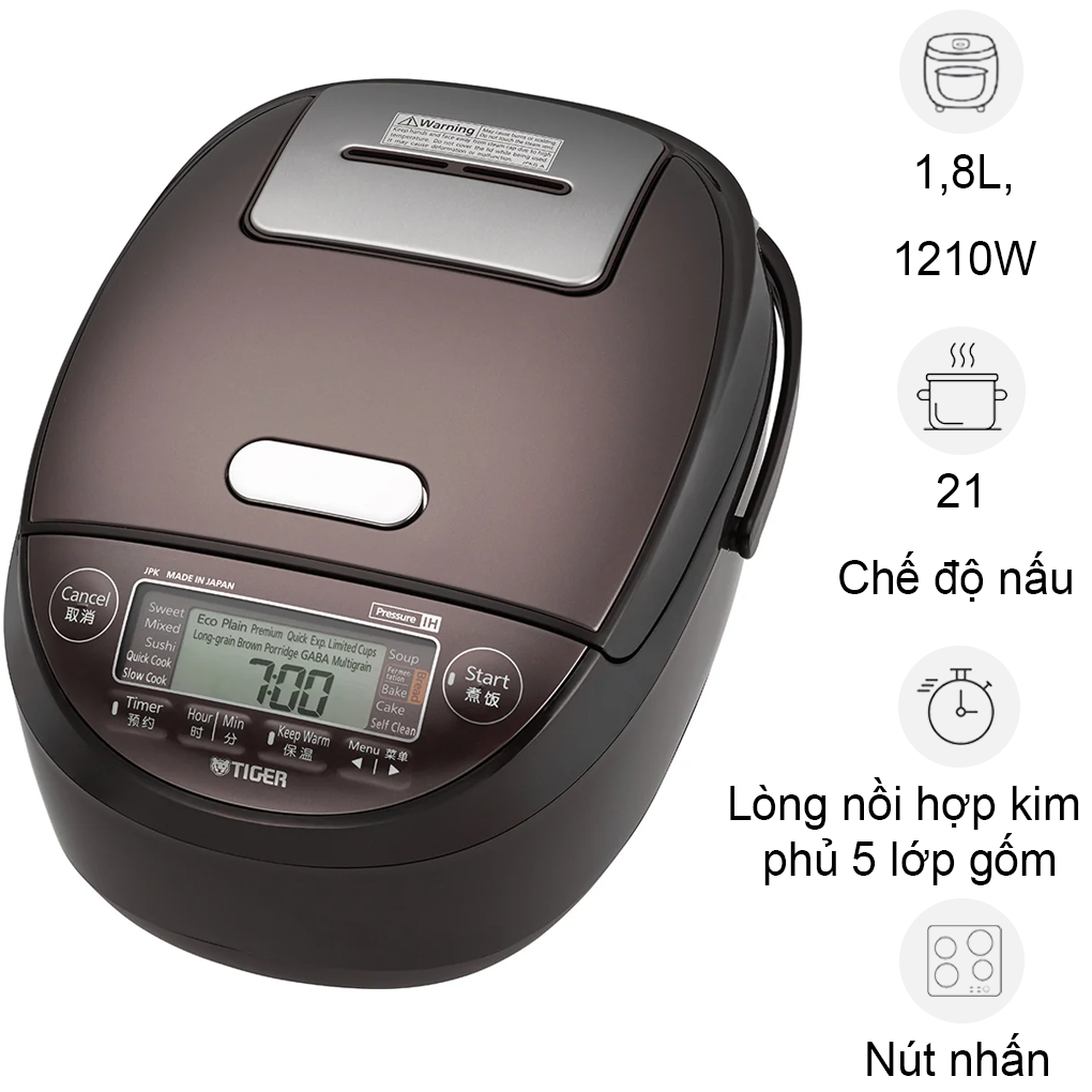 Nồi Cơm Điện Tử Cao Tần Áp Suất Tiger JPK-W18W 1.8 Lít - Nhật Bản
