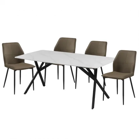 Bàn ăn TB1146 1.8M Trắng/đen + 4 Ghế ăn CY5291 xám