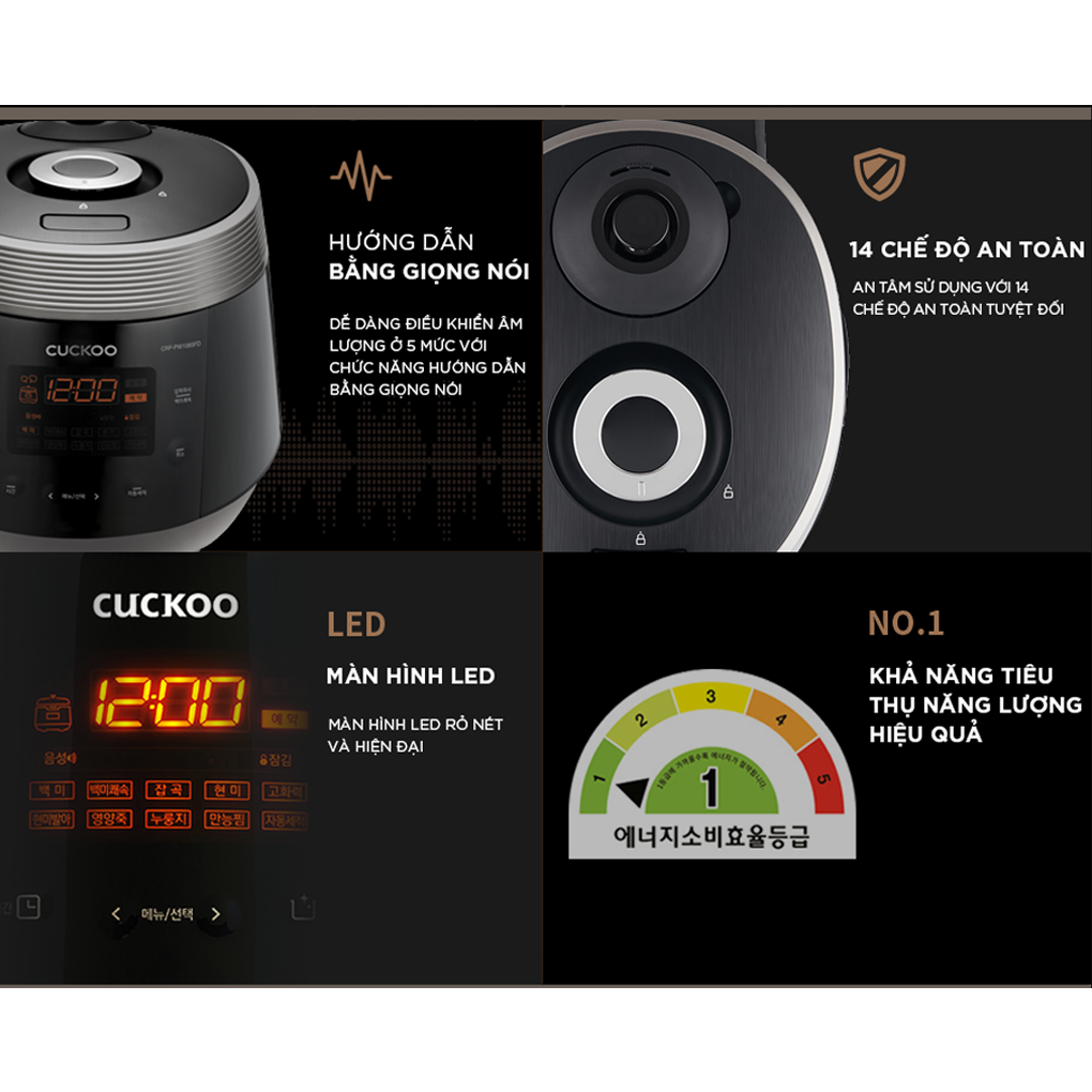 Nồi Cơm Điện Tử Áp Suất Cuckoo CRP-PWV1008F/BKDSCRVNCV 1.8 Lít 2