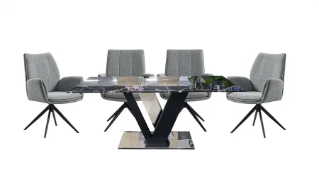 Bộ Bàn Ăn Las vegas DT-161 + 4 Ghế Ăn Vito VD6878-F Xám