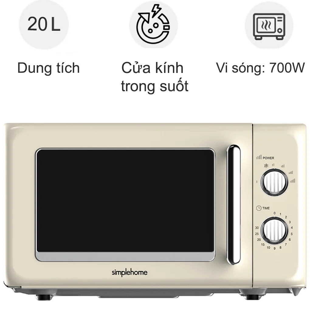 Lò Vi Sóng Simplehome P70H20L-KSB 20 Lít Phong Cách Retro Cổ Điển