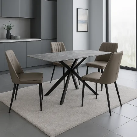 Bộ B&agrave;n ăn TB1129 Trắng/đen + 4 Ghế ăn CY5290 X&aacute;m