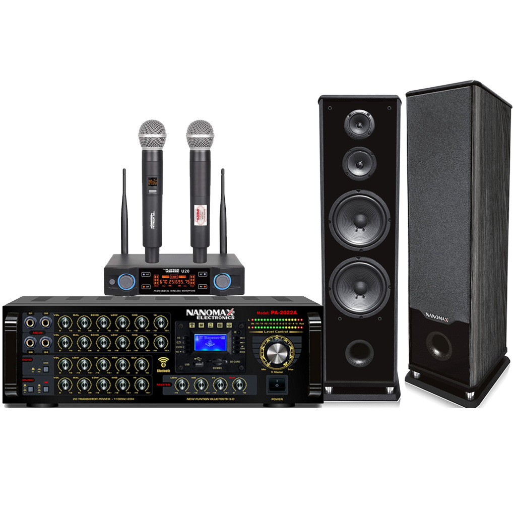 Combo Bộ Dàn Âm Thanh Nanomax (Loa Đứng S-682 + Amply PA-2022A CS) Và Micro Không Dây Platinum U20