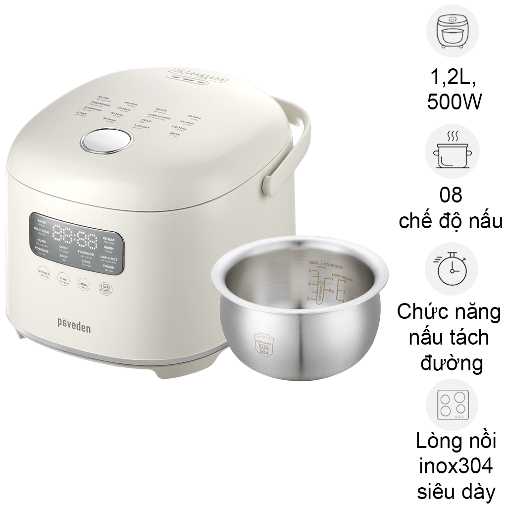 Nồi Cơm Điện Tử 3D Tách Đường Paveden Retro PR-3D12LSBE 1.2 Lít