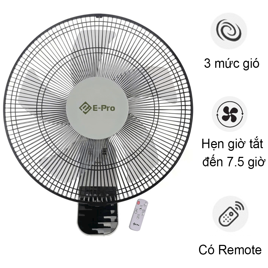 Quạt Treo Tường Có Remote E-Pro VEP-WF40-B1R 55W