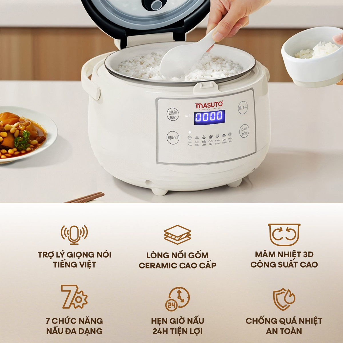 Nồi Cơm Điện Tử Masuto MSCookerAI 1.5 Lít Giọng Nói AI 8