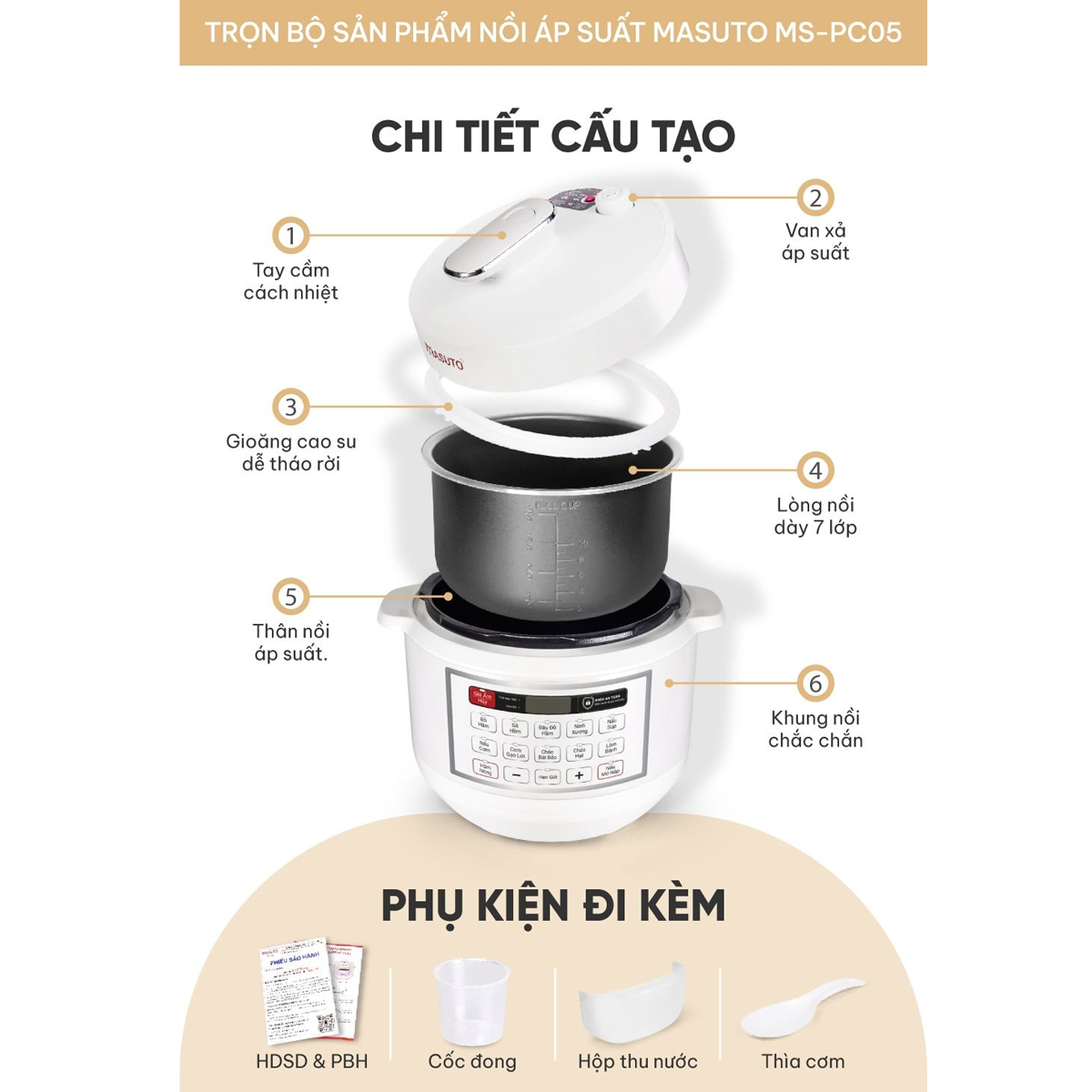Nồi Cơm Áp Suất Masuto MSPC05 5.0 Lít 8