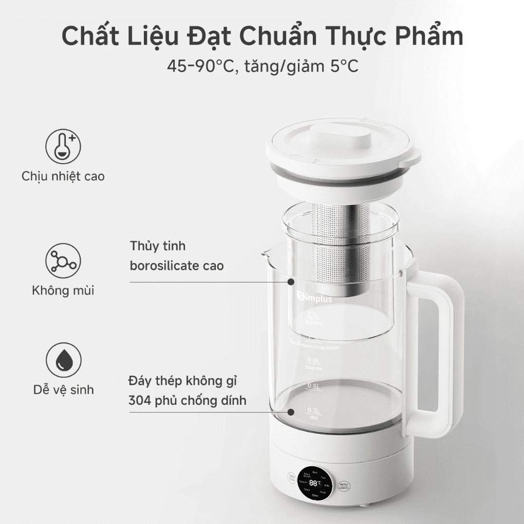 Ấm Điện Pha Trà Dưỡng Sinh Simplus YSHU001WH02