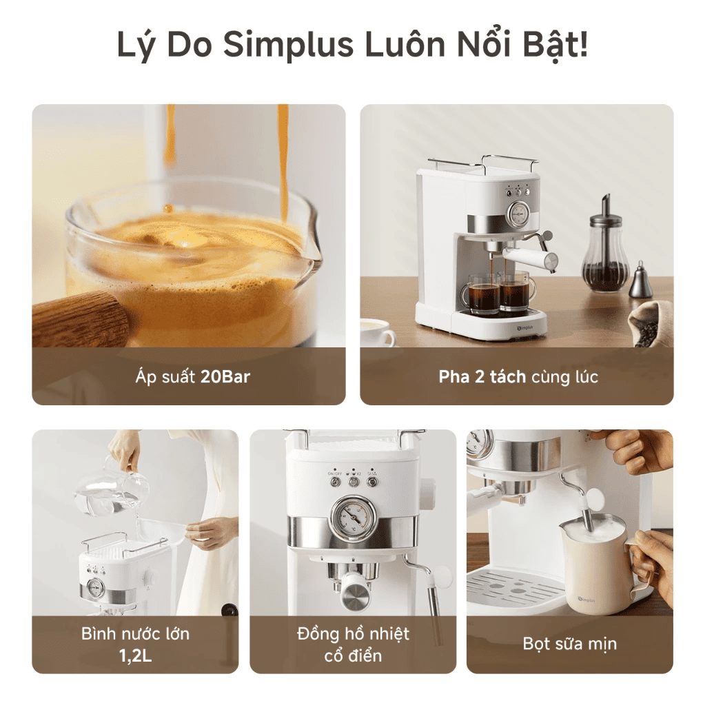Máy Pha Cà Phê Espresso Simplus KFJH014WH01