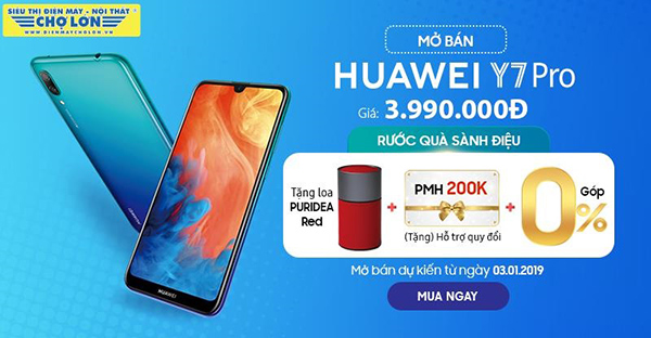 Huawei Y7 Pro 2019 ra mắt: Màn hình “giọt nước” sắc nét, camera kép, Pin khỏe, cấu hình mạnh mẽ