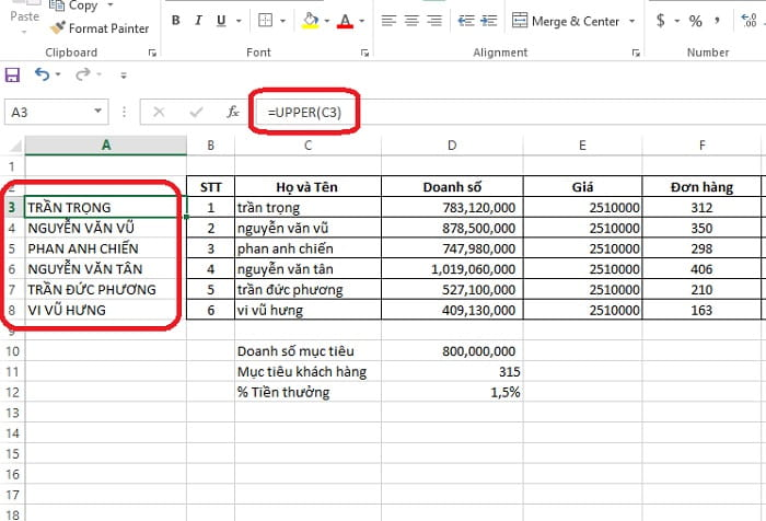 Hướng dẫn Cách sửa chữ thường thành chữ in hoa trong Excel Đơn giản và tiện lợi