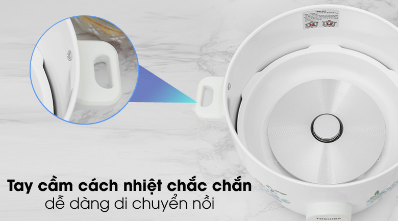 Tay cầm bằng nhựa cách nhiệt dày chắc, ốc vít chắc chắn với thân nồi, dễ dàng di chuyển nồi nấu