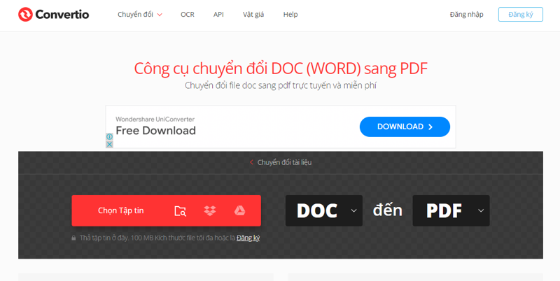 đổi file word sang pdf Website Convertio