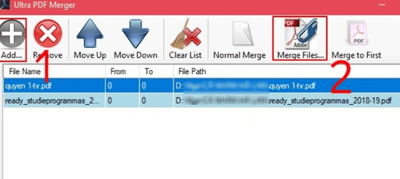 cách ghép file pdf bằng Ultra PDF Merger bước 1
