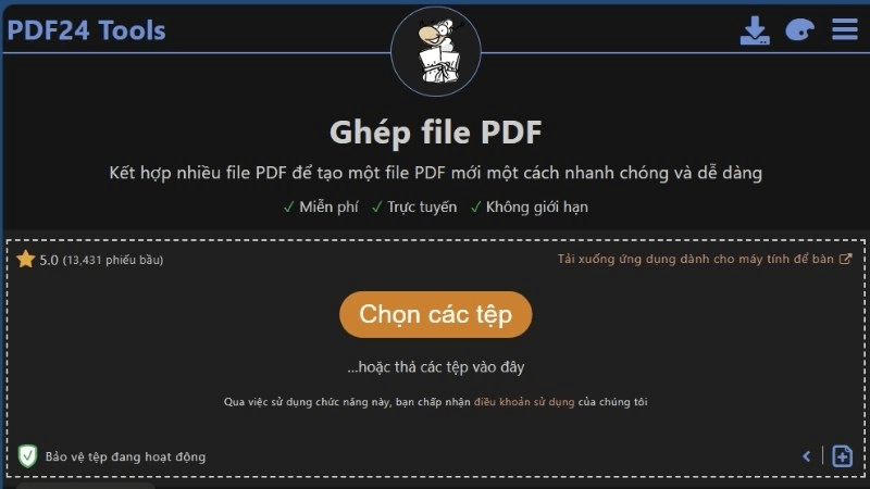 cách ghép file pdf bằng PDF24 Tools bước 1