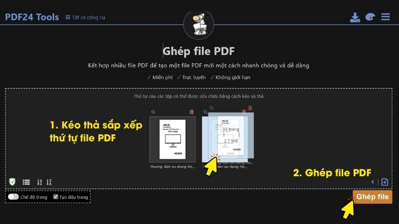 cách ghép file pdf bằng PDF24 Tools bước 3