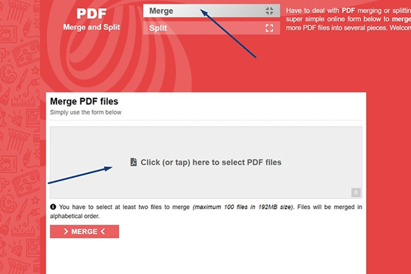 cách ghép file pdf bằng Split and Merge bước 1