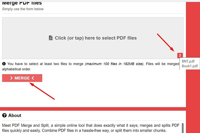 cách ghép file pdf bằng Split and Merge bước 2