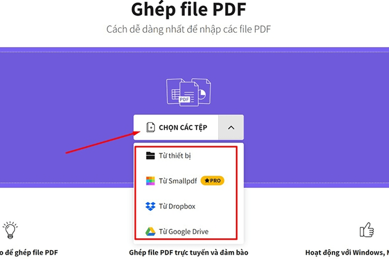 cách ghép file pdf bằng smallpdf bước 2