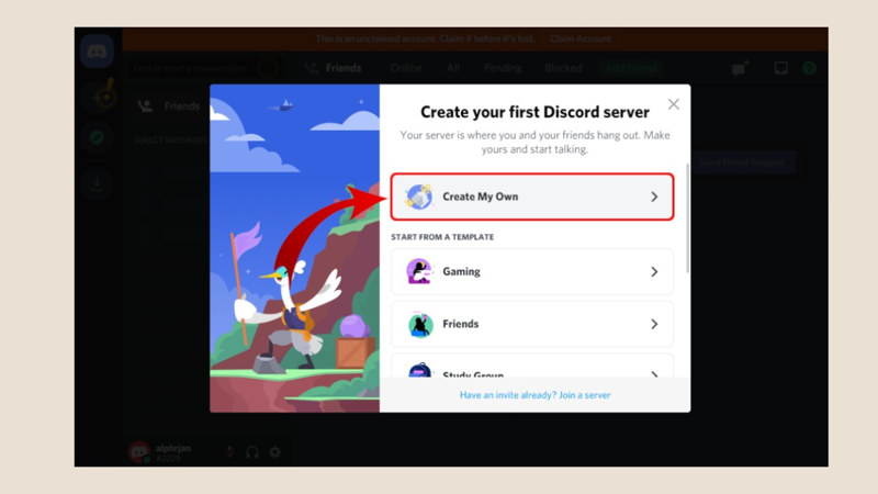 Cách tạo server Discord bước 1 