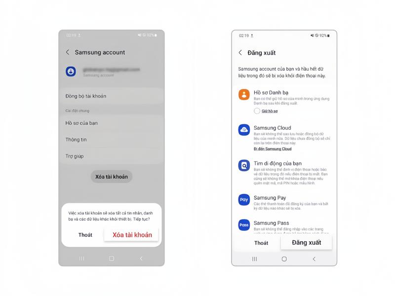 xoa samsung account