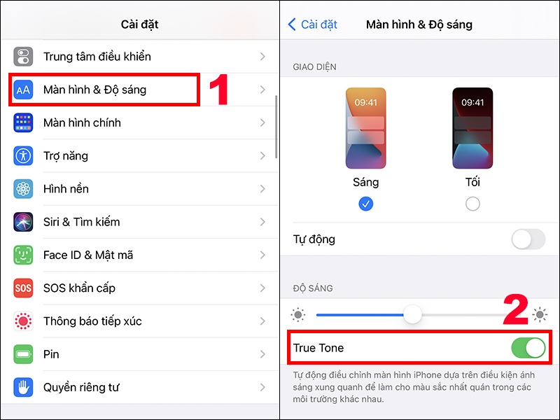 Tắt tính năng True Tone trên iphone 13 bị lỗi màn hình