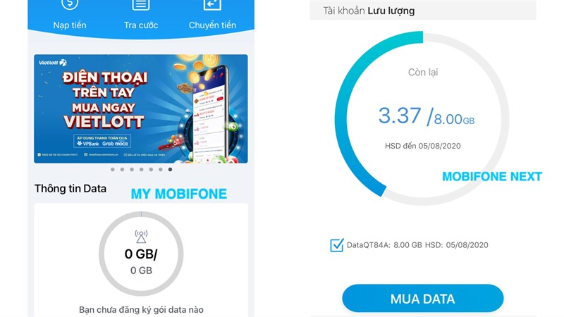 đăng nhập phầm mềm dung tích 4G Mobifone bên trên app