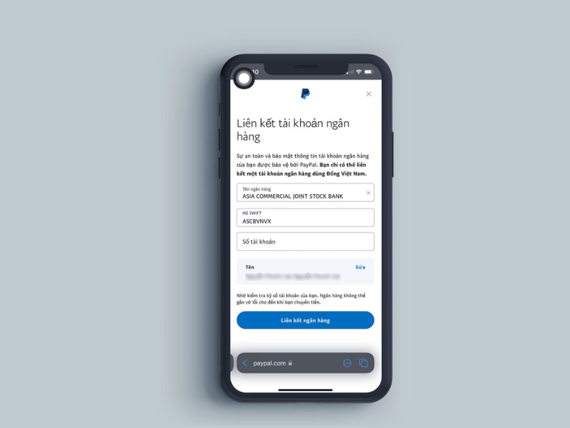 liên kết tài khoản paypal với ngân hàng